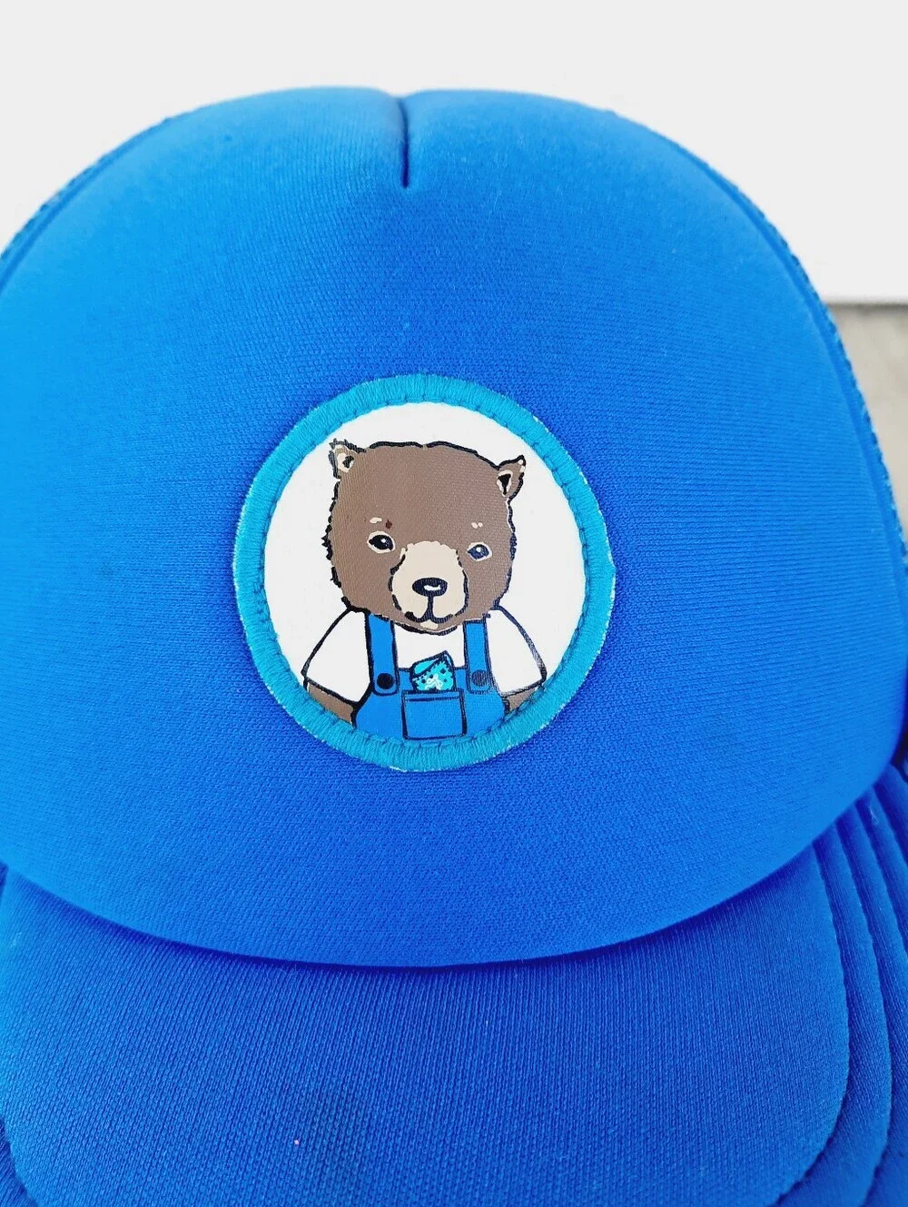 The North Face Blue Bear Patch Mesh Back Adjustable Trucker Hat Infant Size